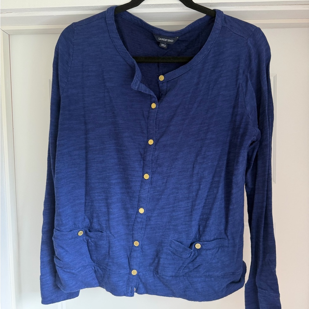 Lands' End Women's Navy Blue Button-Front Lightweight Cardigan
